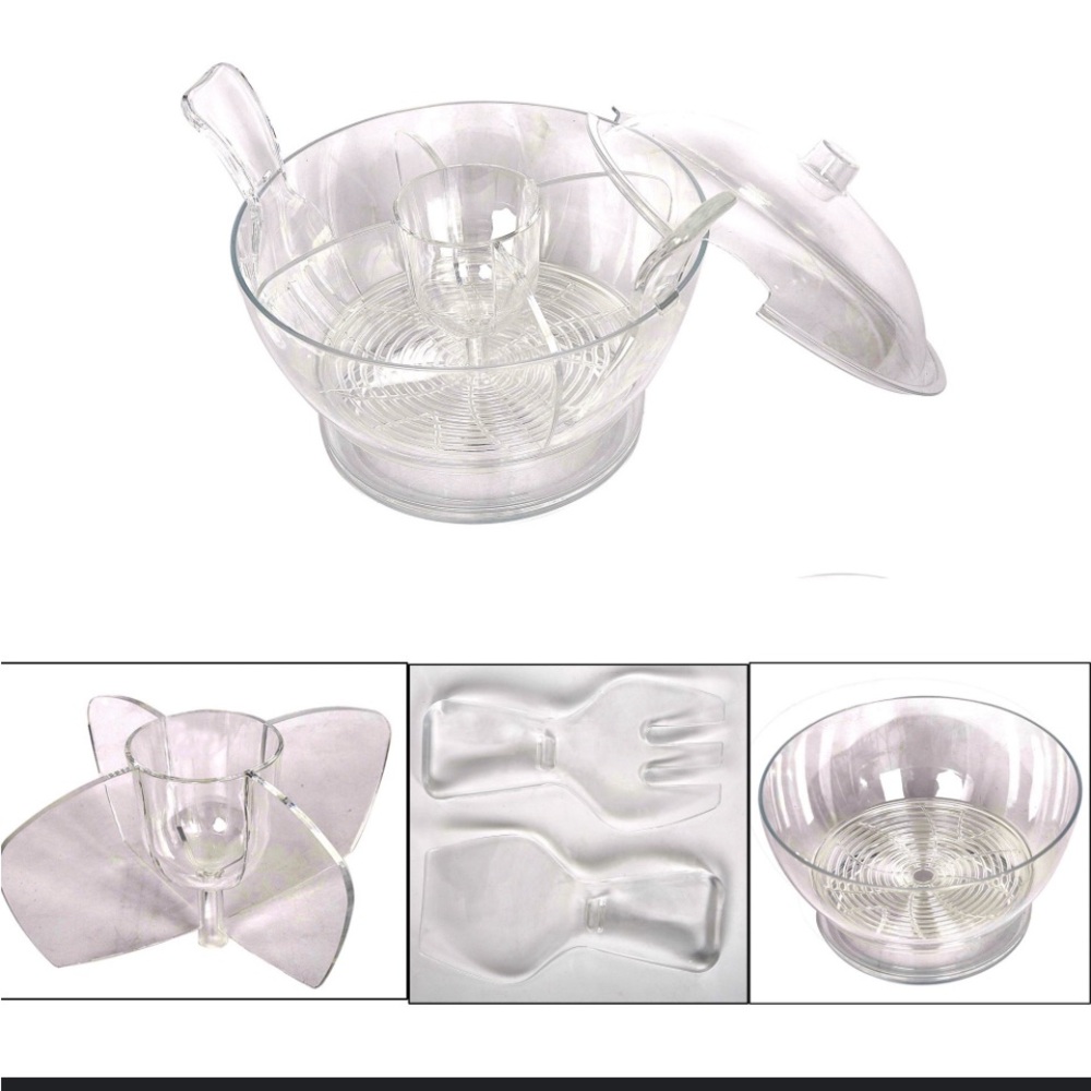 Acrylic Serving Bowl Divided W/dip Bowl  & Utensils Veggies, Fruits,cold salads